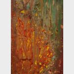 Richly textured canvas in the abstract expressionist and color field mode.
